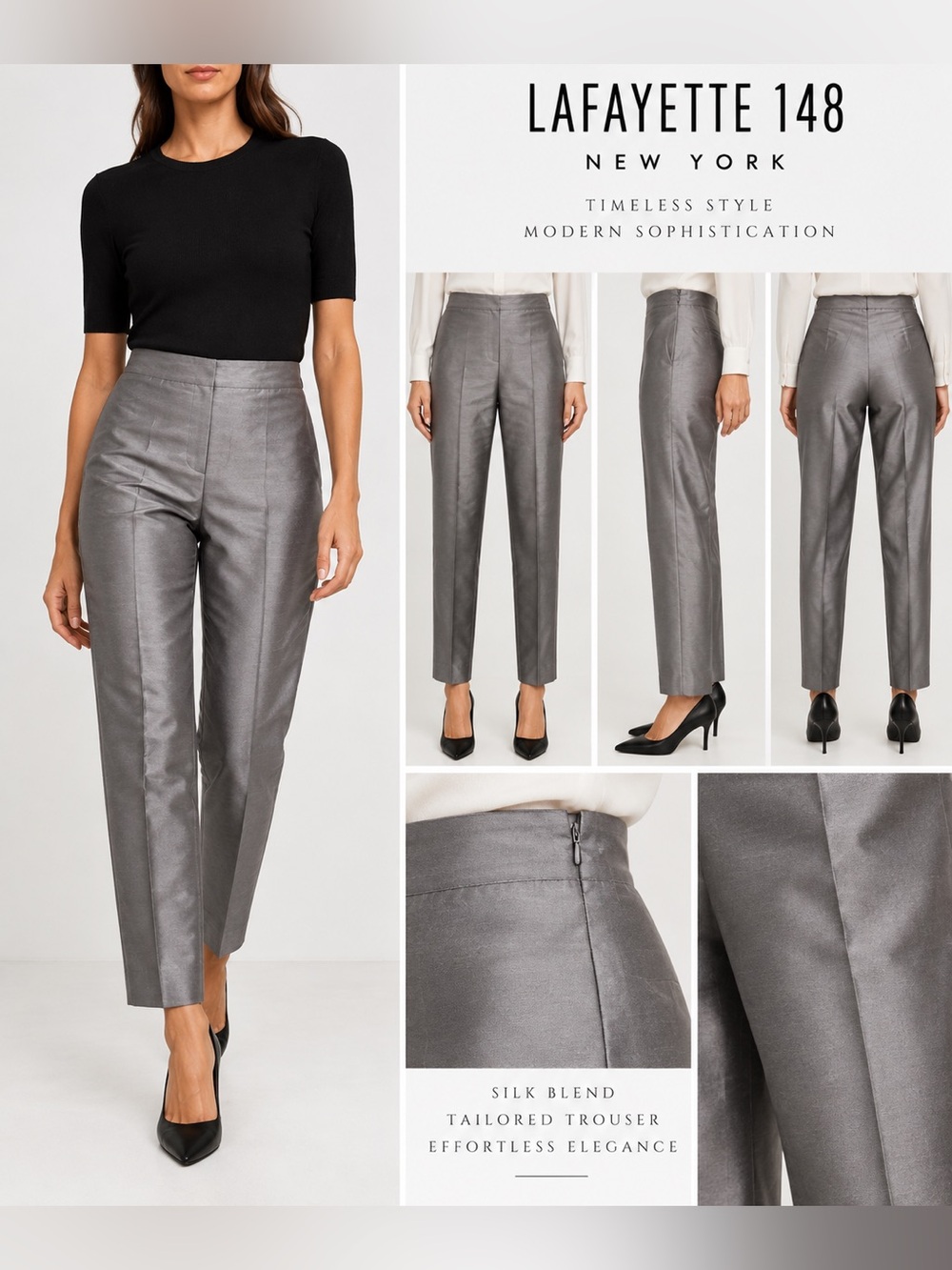 Lafayette 148 New York Silk Blend Gray Trousers Size 12